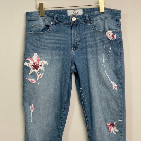 Jordache 12 Skinny boyfriend jeans blue denim light wash painted flowers boho - Picture 2 of 8